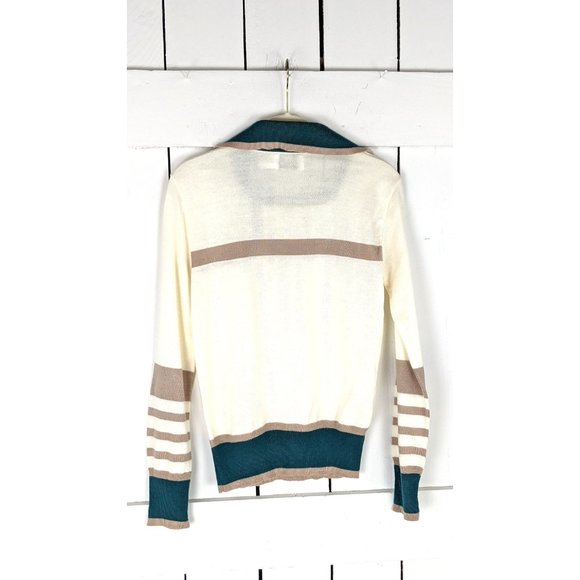 Vintage Joseph Magnin Espresso striped long sleeve collar pullover sweater top - Picture 5 of 5